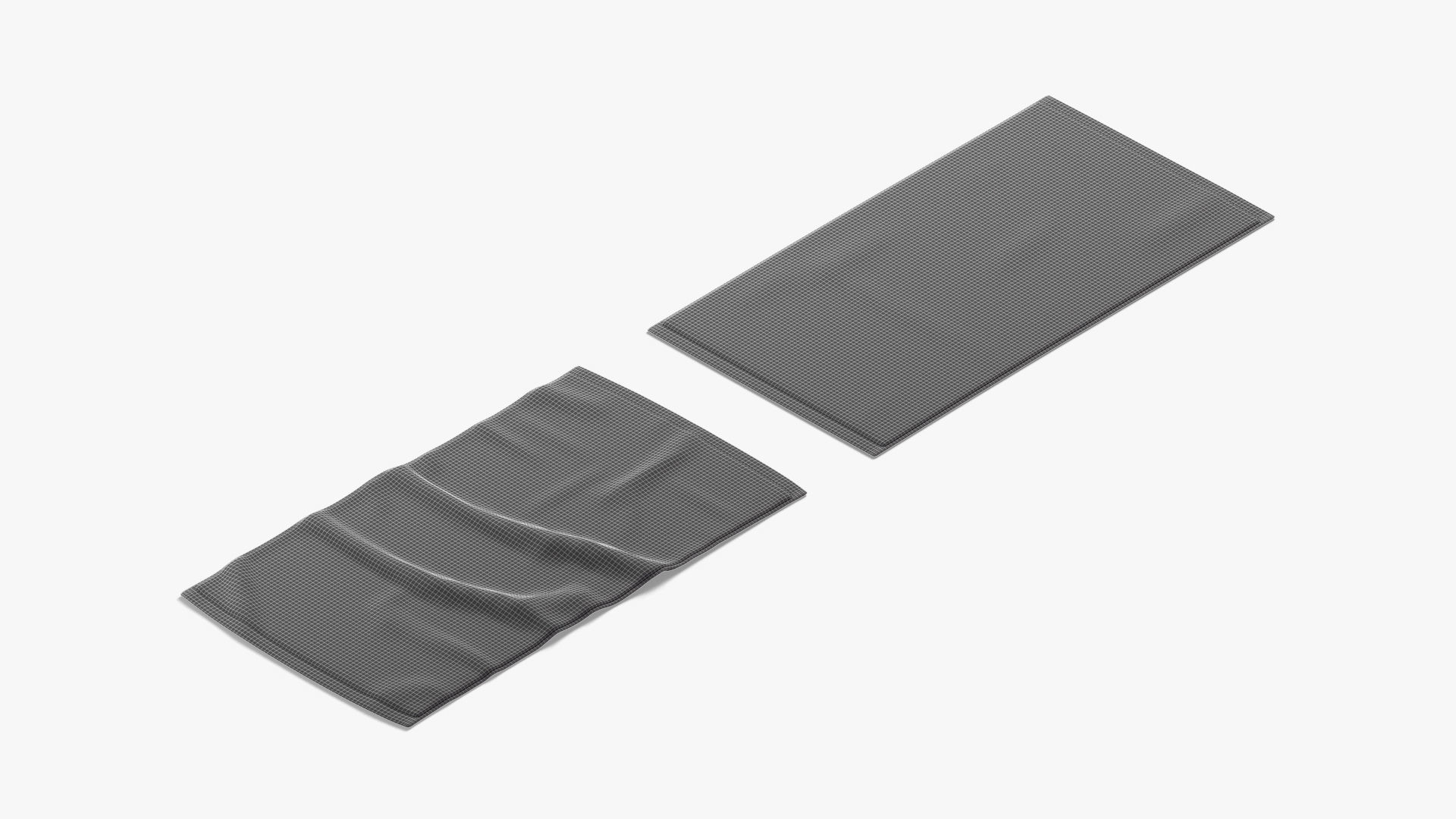 White Small Bath Towel Set - flat crumpled shower beach towels Low-poly 3D model_7