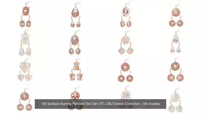 100 Solitaire Earring Pendant Set 3dm STL OBJ Details Collection