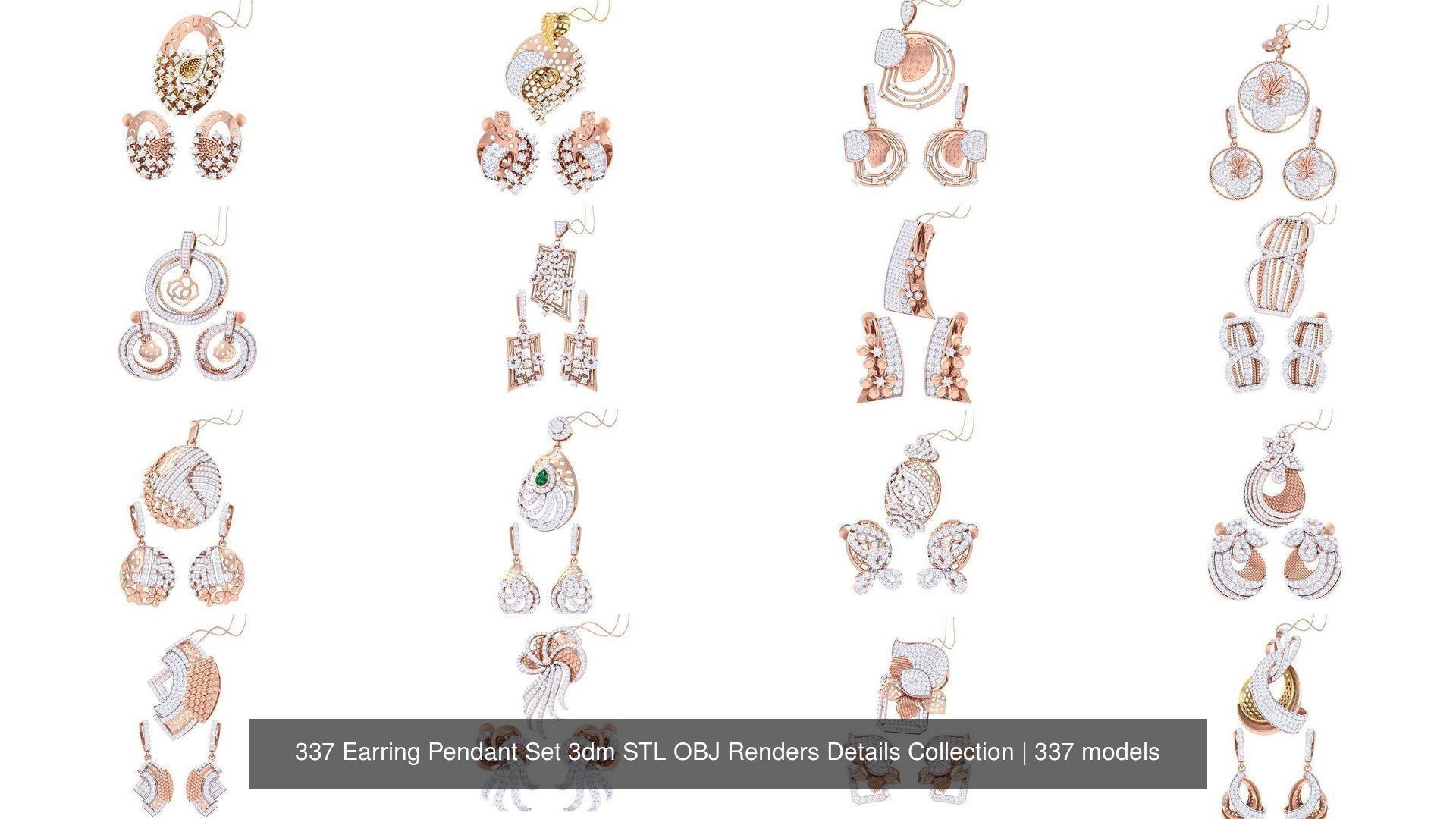 337 Earring Pendant Set 3dm STL OBJ Renders Details Collection _49