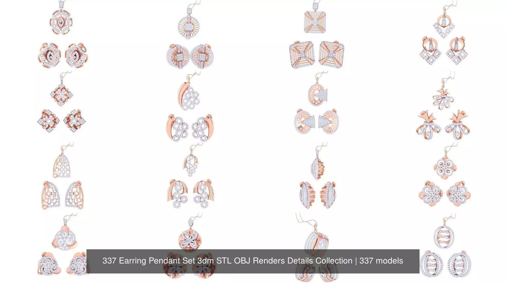 337 Earring Pendant Set 3dm STL OBJ Renders Details Collection _0