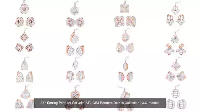 337 Earring Pendant Set 3dm STL OBJ Renders Details Collection 