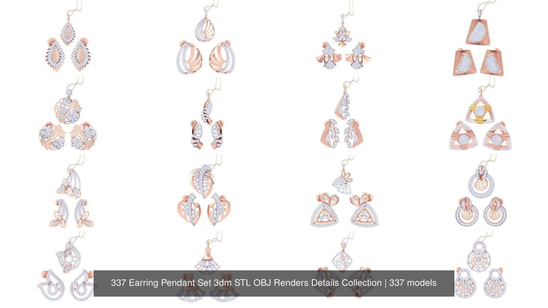 337 Earring Pendant Set 3dm STL OBJ Renders Details Collection _25