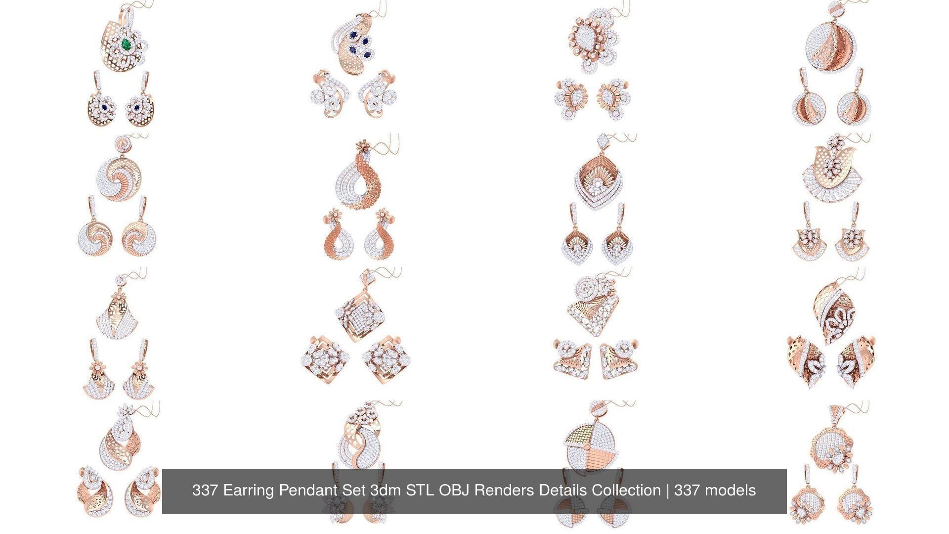 337 Earring Pendant Set 3dm STL OBJ Renders Details Collection _16