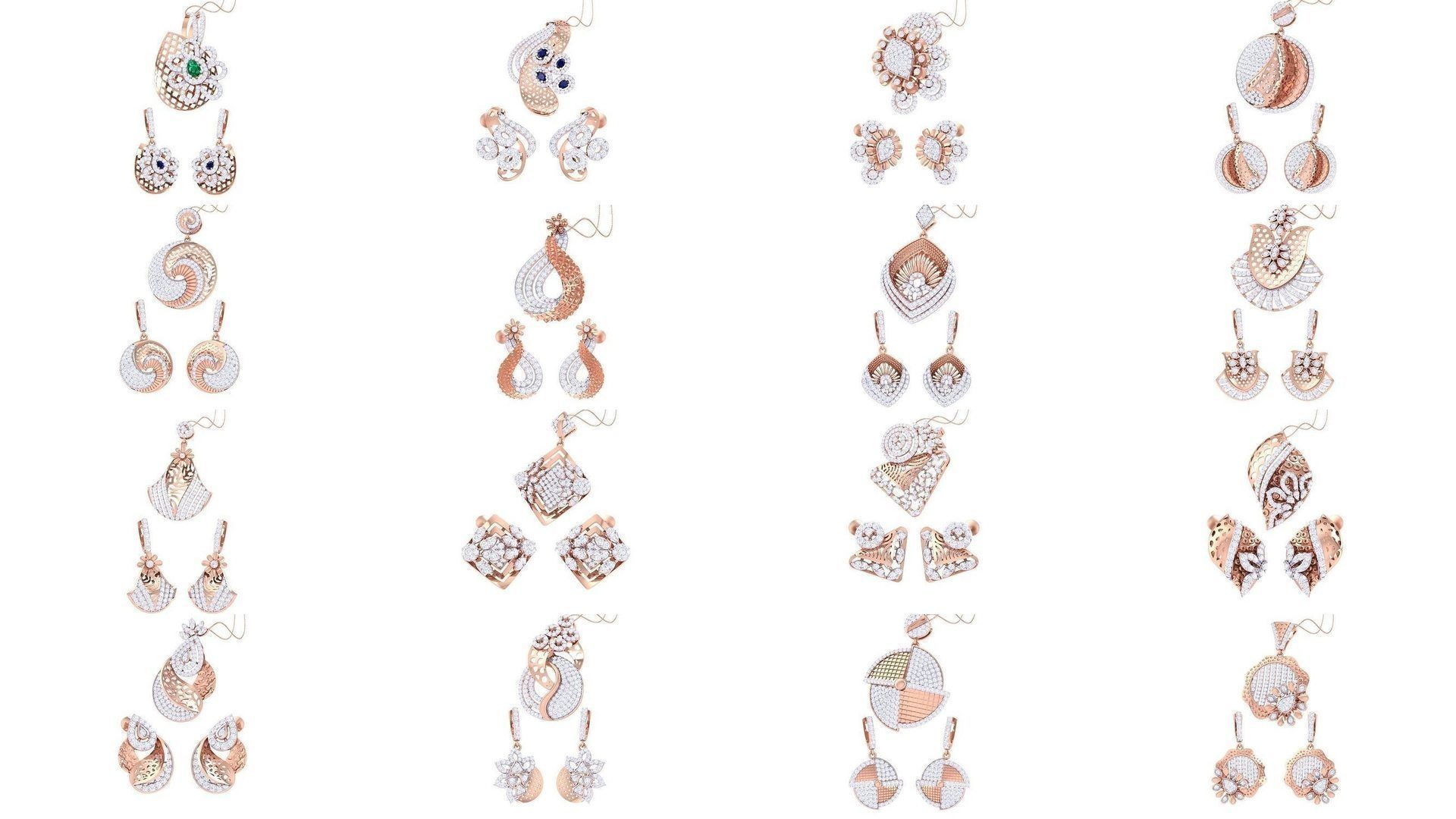 337 Earring Pendant Set 3dm STL OBJ Renders Details Collection _15