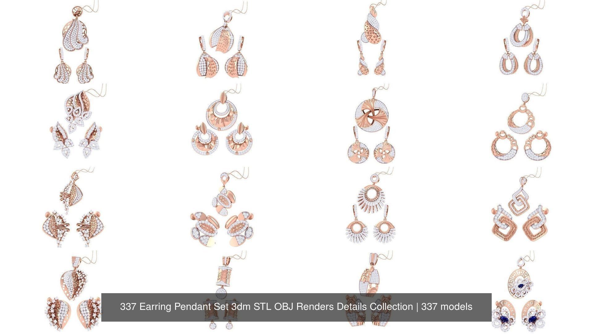 337 Earring Pendant Set 3dm STL OBJ Renders Details Collection _43