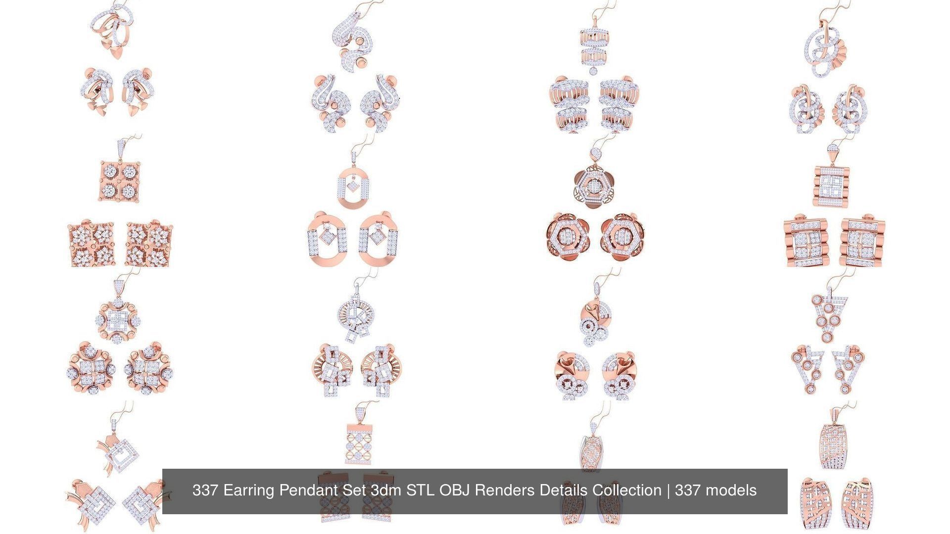 337 Earring Pendant Set 3dm STL OBJ Renders Details Collection _2