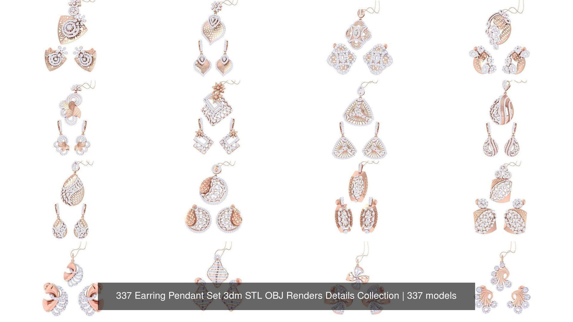 337 Earring Pendant Set 3dm STL OBJ Renders Details Collection _18
