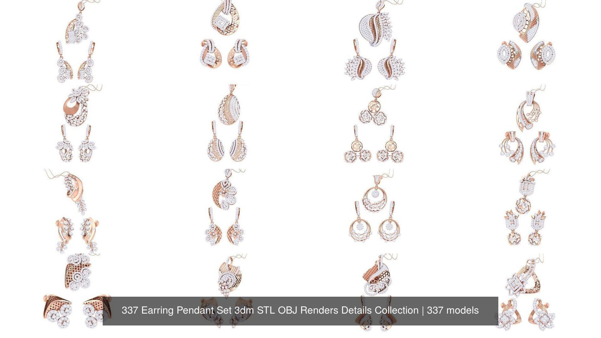 337 Earring Pendant Set 3dm STL OBJ Renders Details Collection _14