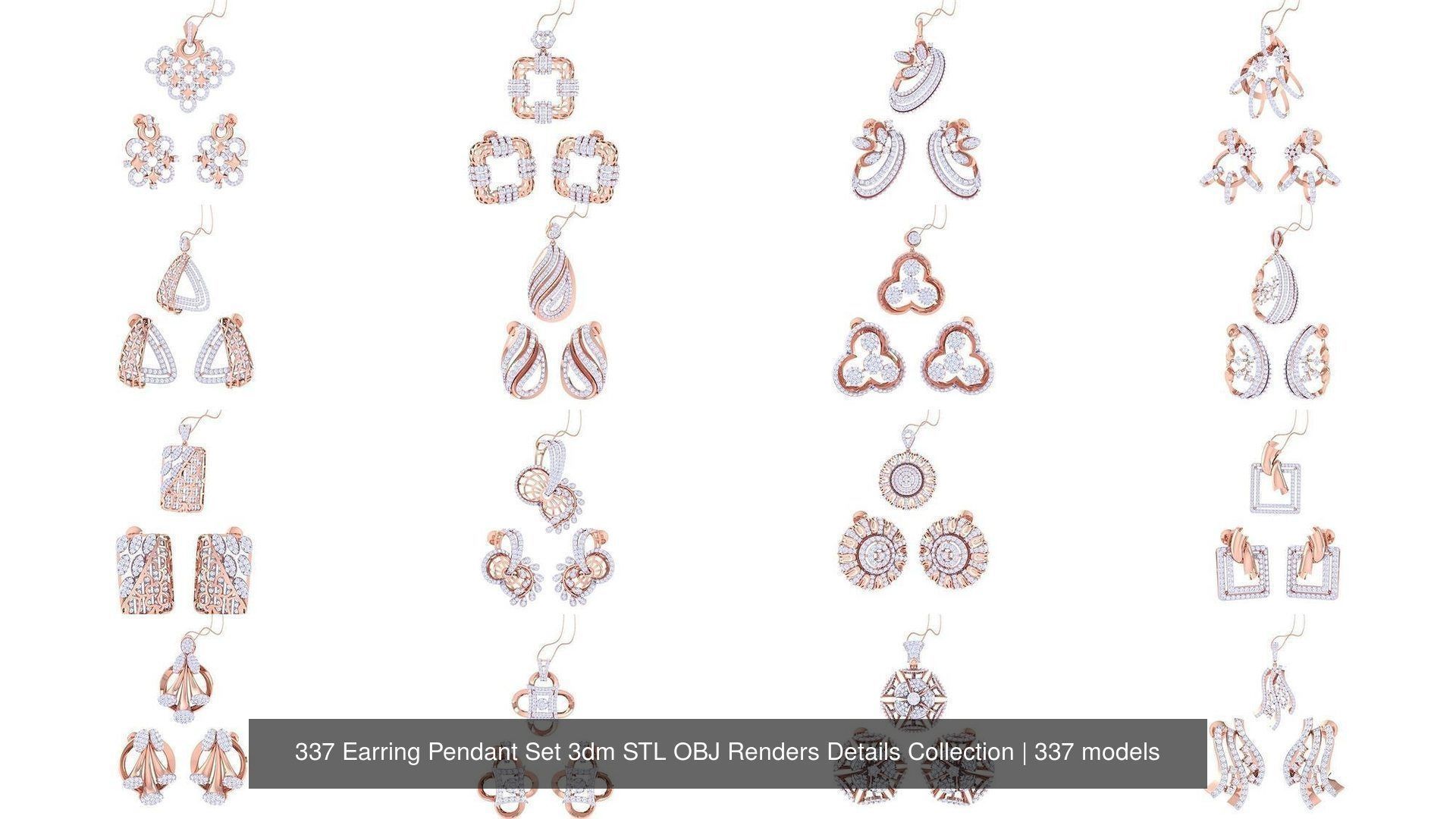 337 Earring Pendant Set 3dm STL OBJ Renders Details Collection _6