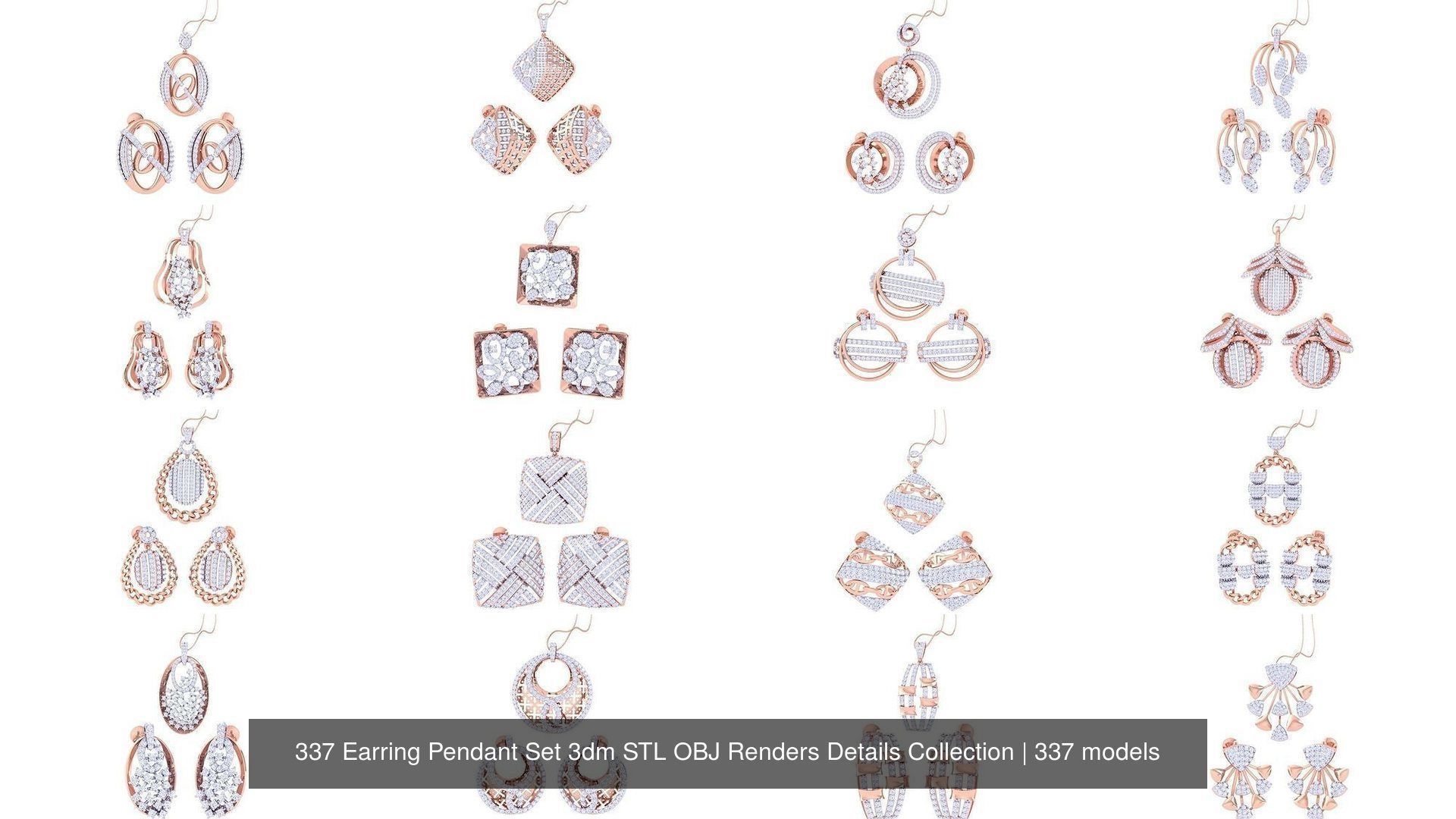 337 Earring Pendant Set 3dm STL OBJ Renders Details Collection _4