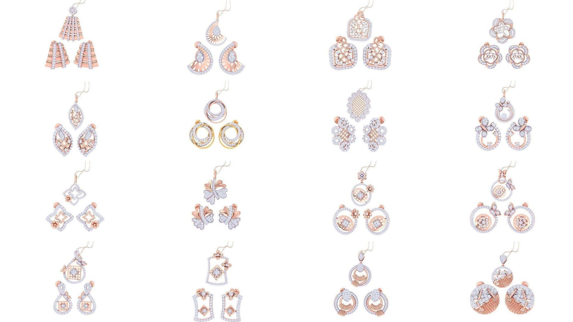 337 Earring Pendant Set 3dm STL OBJ Renders Details Collection _35