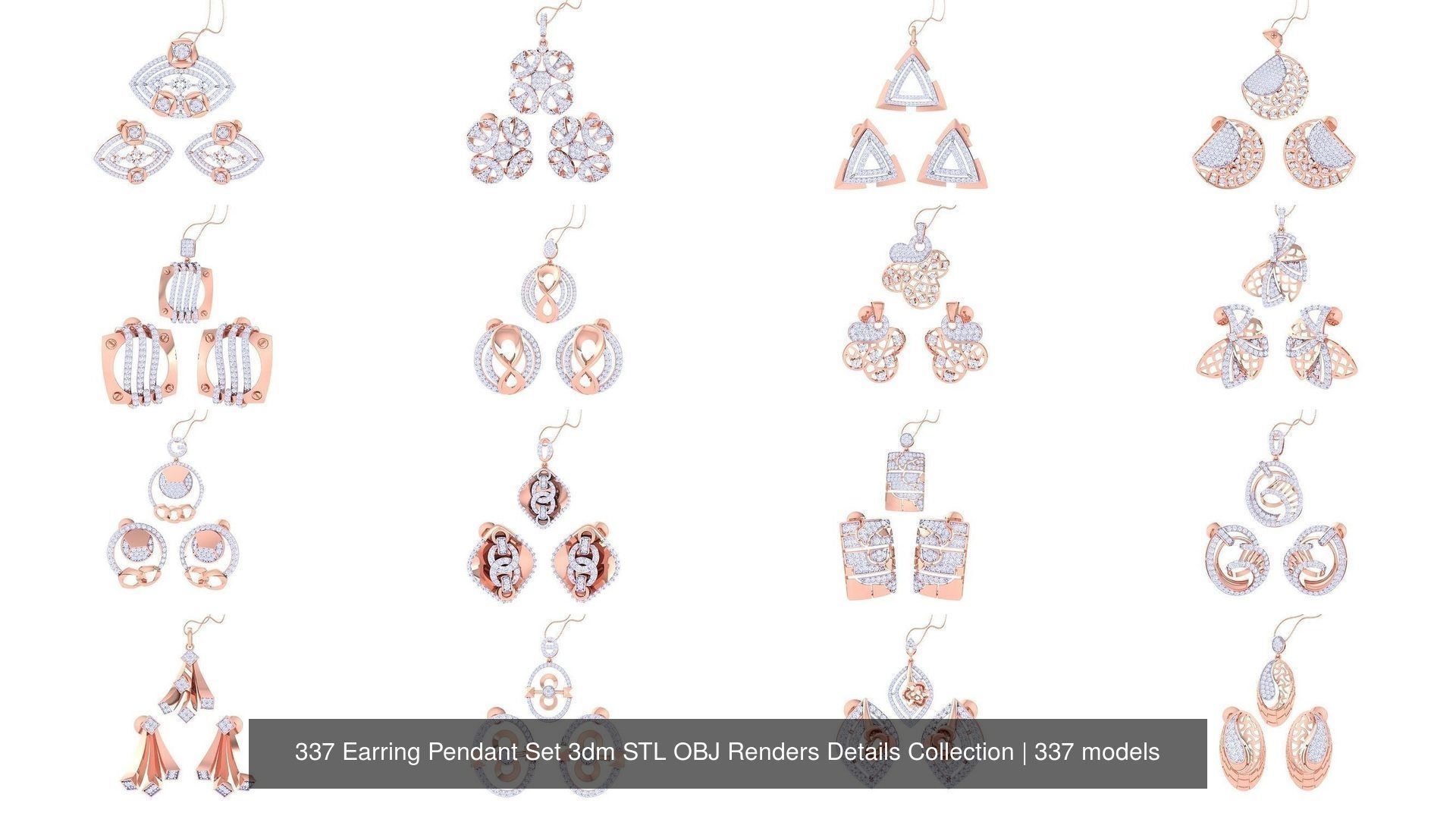 337 Earring Pendant Set 3dm STL OBJ Renders Details Collection _22
