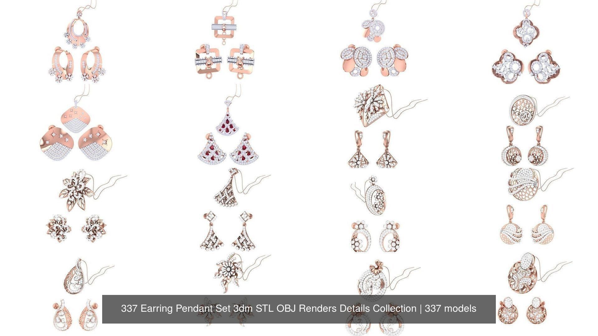 337 Earring Pendant Set 3dm STL OBJ Renders Details Collection _8