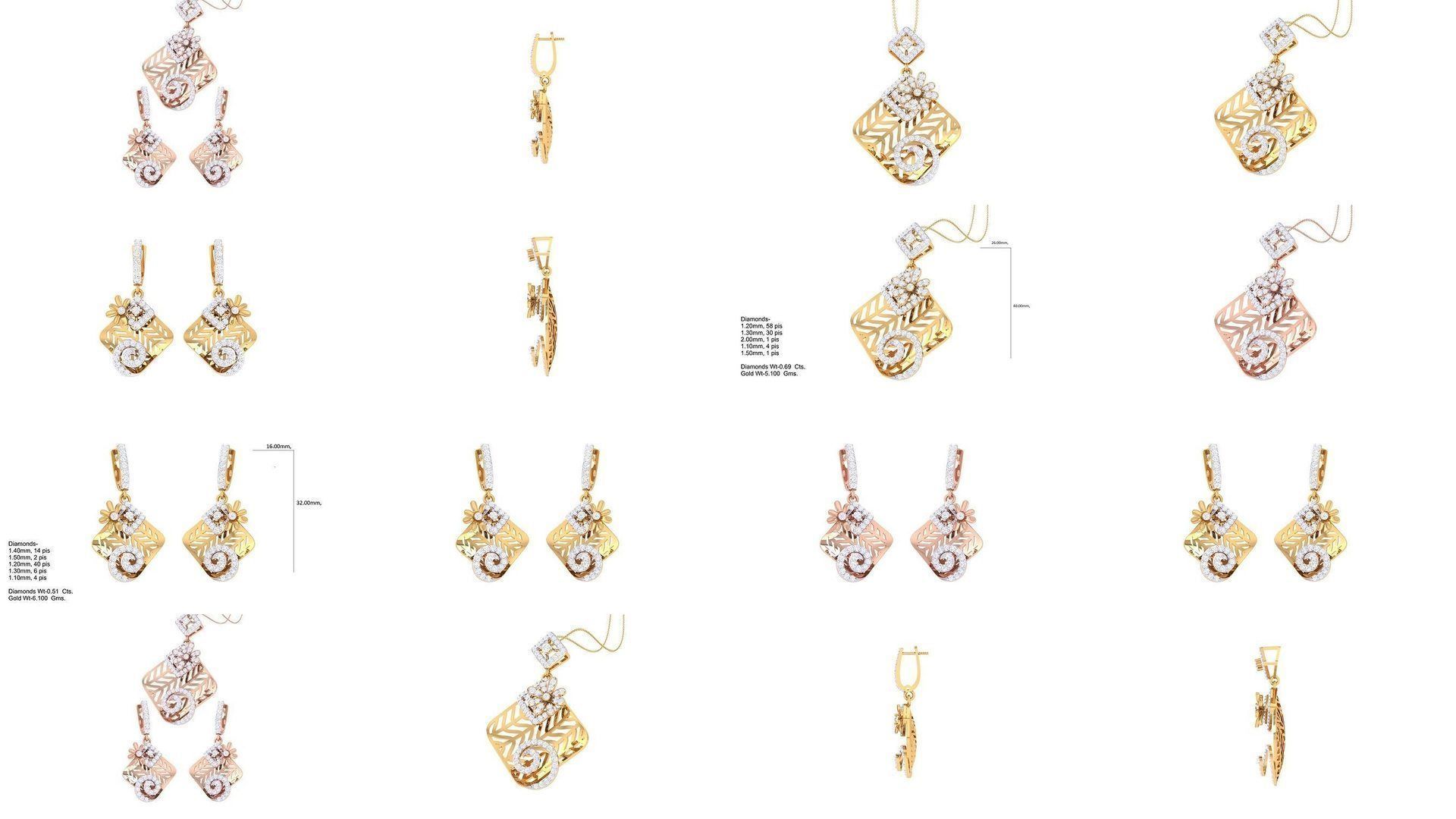 337 Earring Pendant Set 3dm STL OBJ Renders Details Collection _50