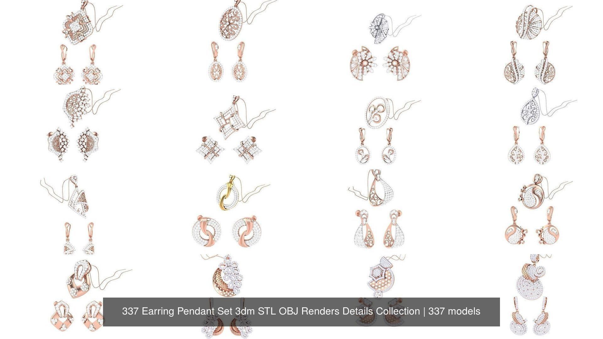 337 Earring Pendant Set 3dm STL OBJ Renders Details Collection _12