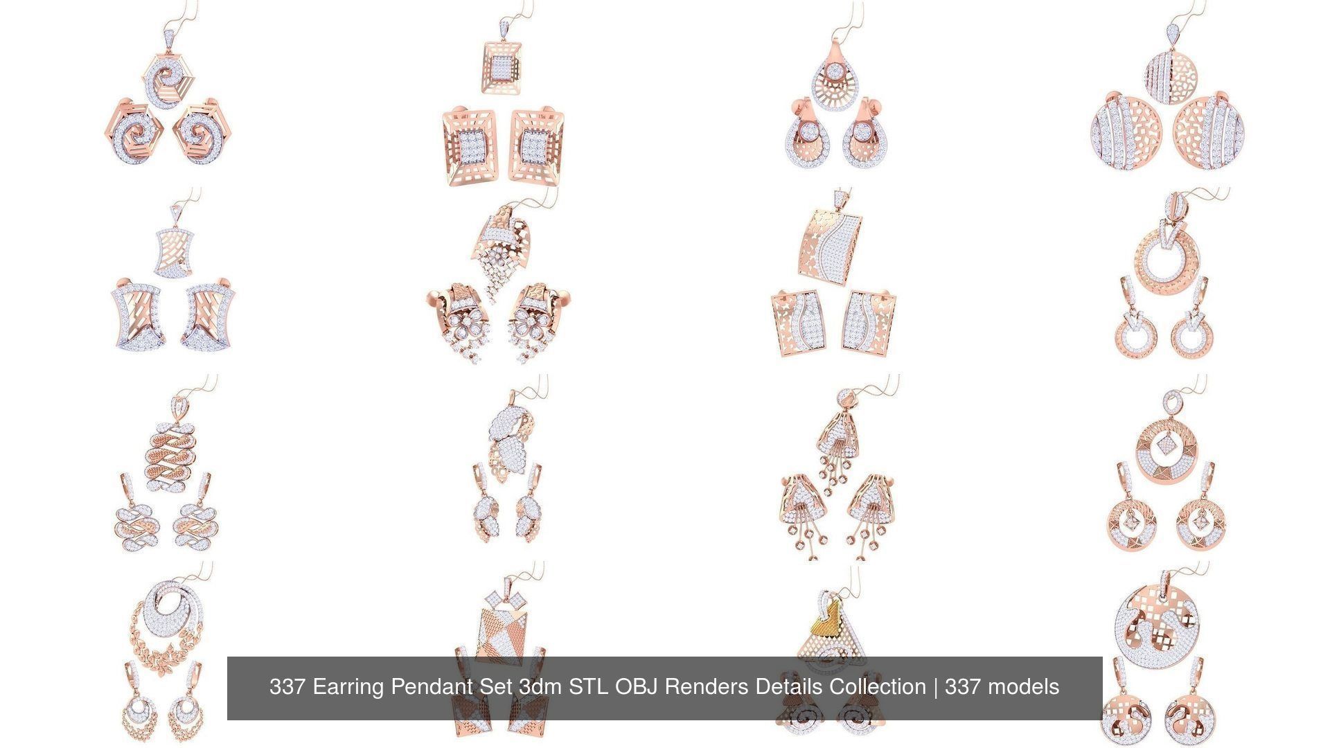 337 Earring Pendant Set 3dm STL OBJ Renders Details Collection _40