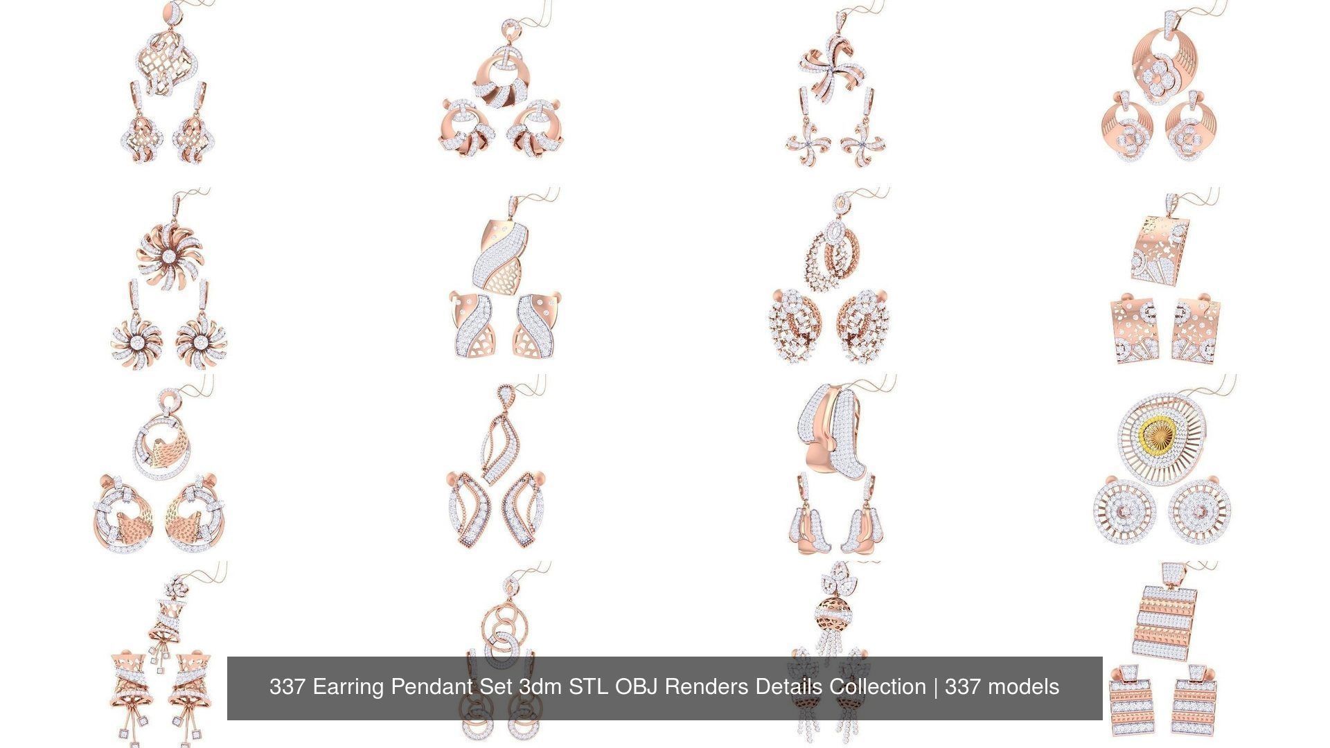 337 Earring Pendant Set 3dm STL OBJ Renders Details Collection _46