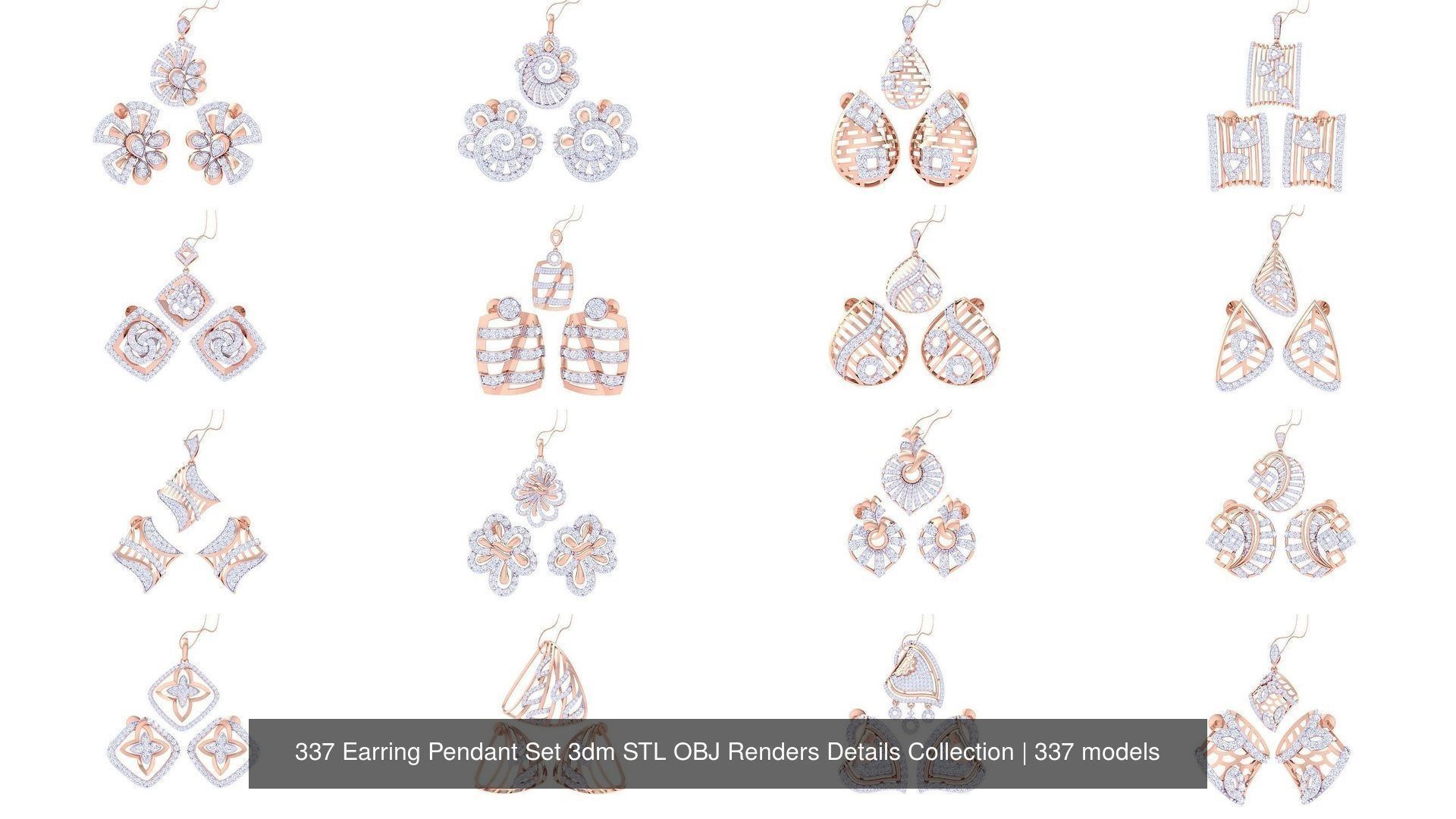 337 Earring Pendant Set 3dm STL OBJ Renders Details Collection _28