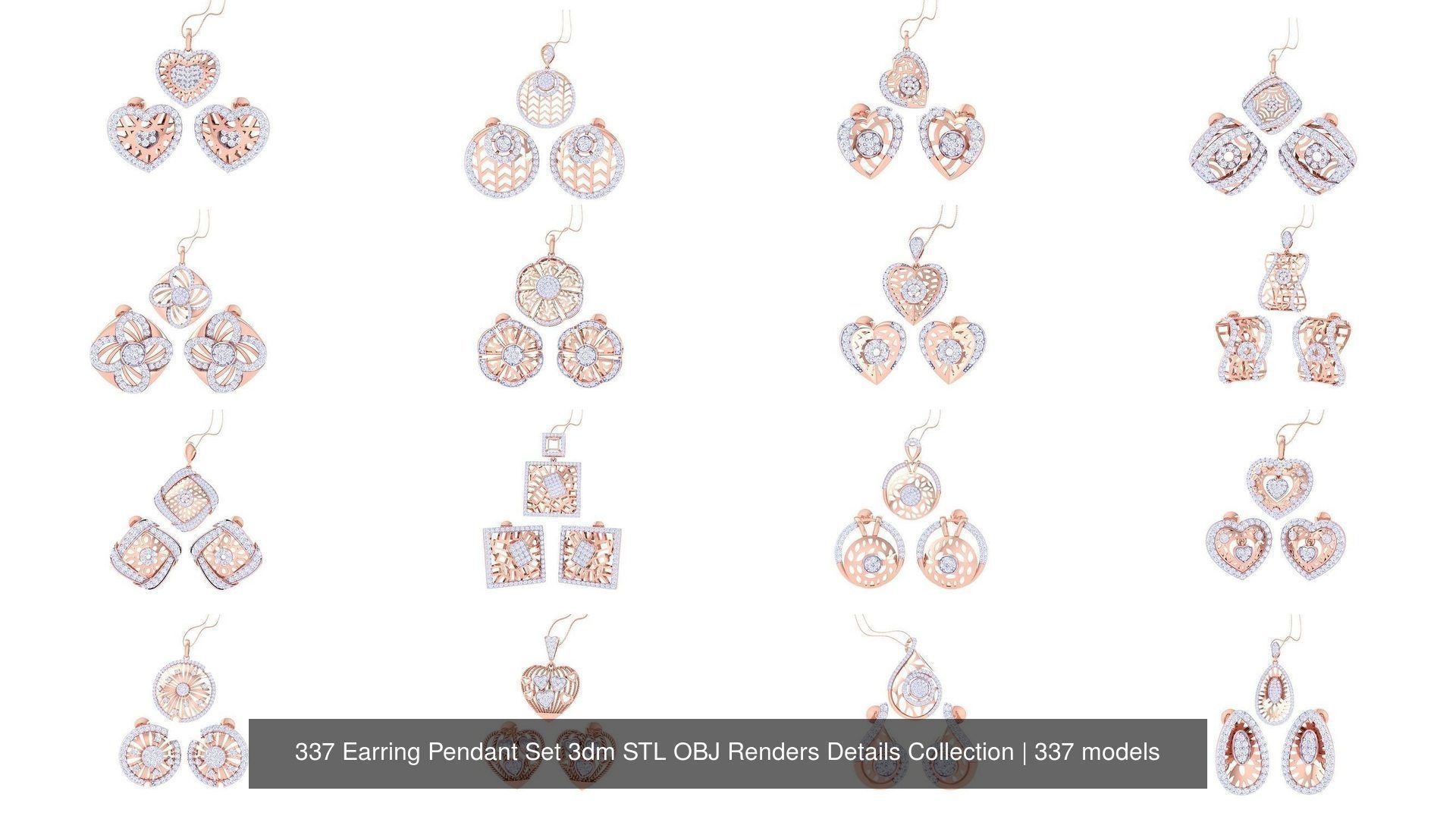 337 Earring Pendant Set 3dm STL OBJ Renders Details Collection _34