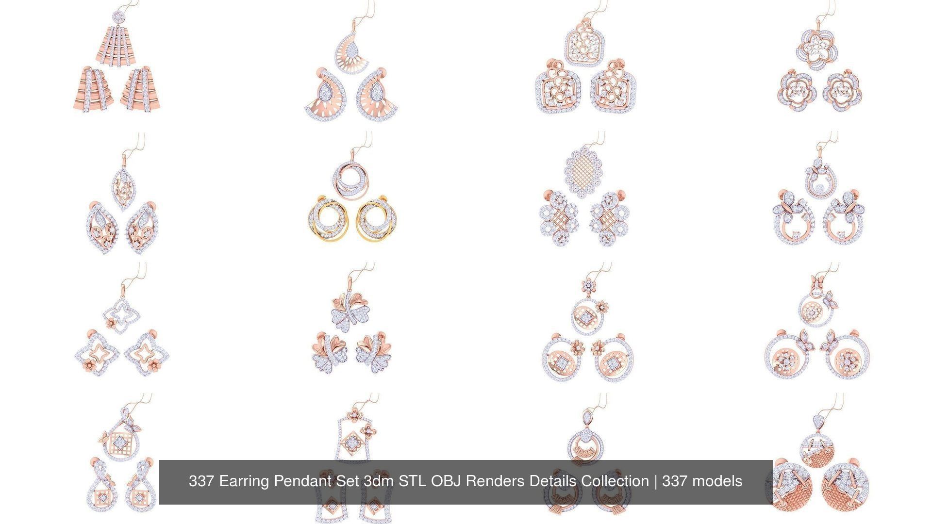 337 Earring Pendant Set 3dm STL OBJ Renders Details Collection _37