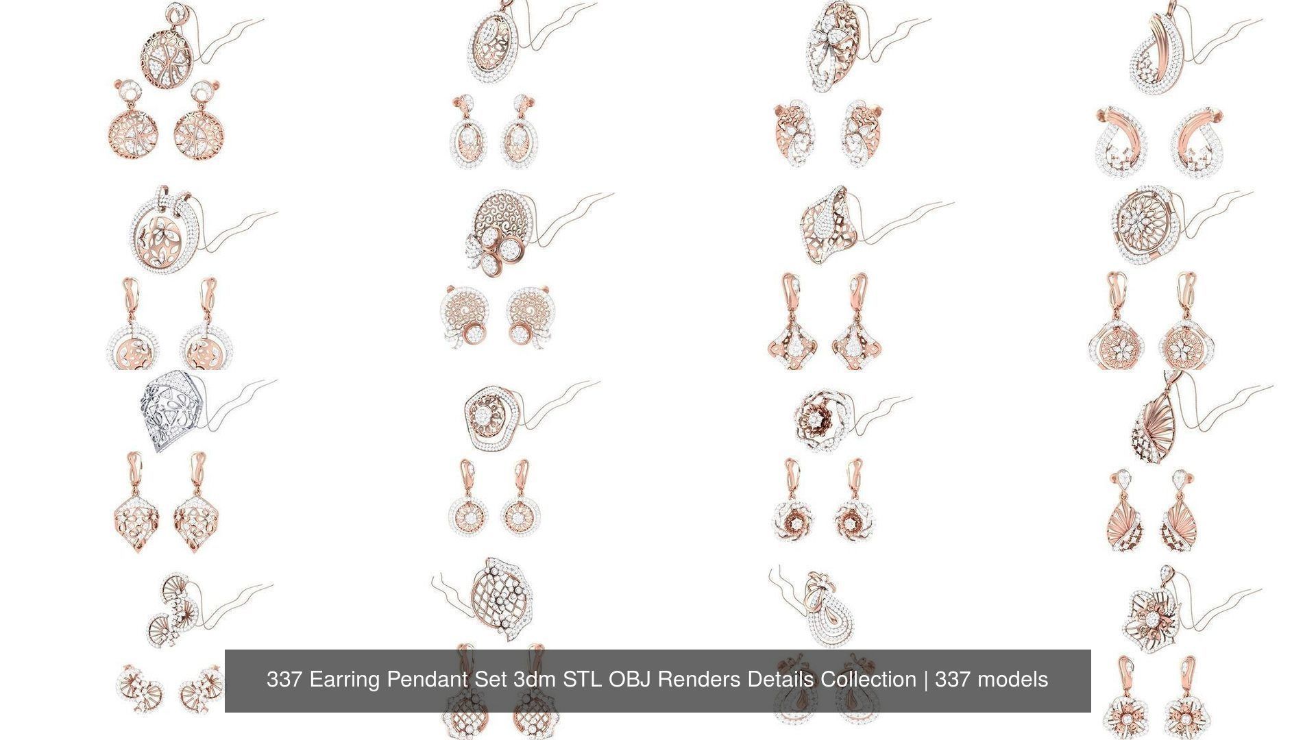 337 Earring Pendant Set 3dm STL OBJ Renders Details Collection _10
