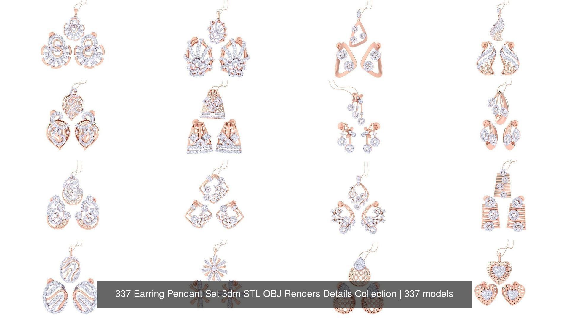 337 Earring Pendant Set 3dm STL OBJ Renders Details Collection _31