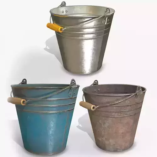 Bucket three metal buckets with handles Low-poly 3D model