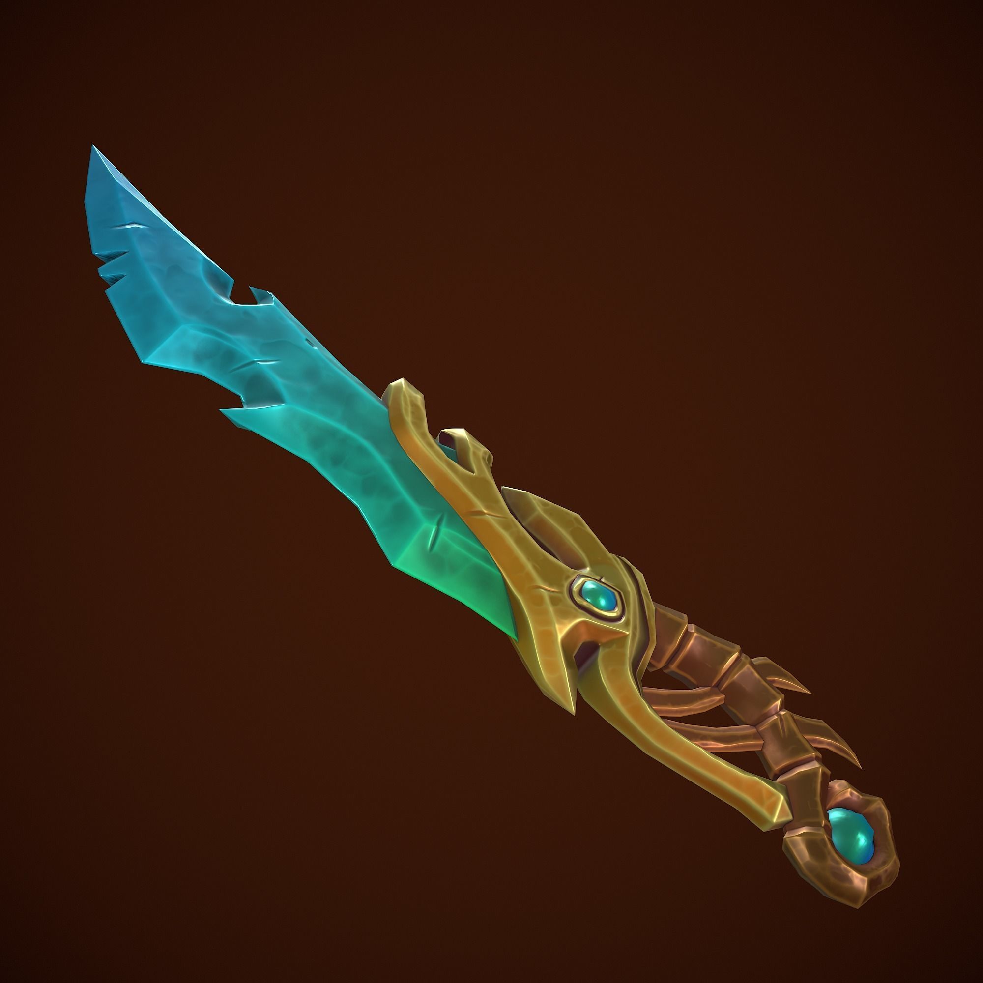 Gold-Krystall Stylize Sword Low-poly 3D model_1