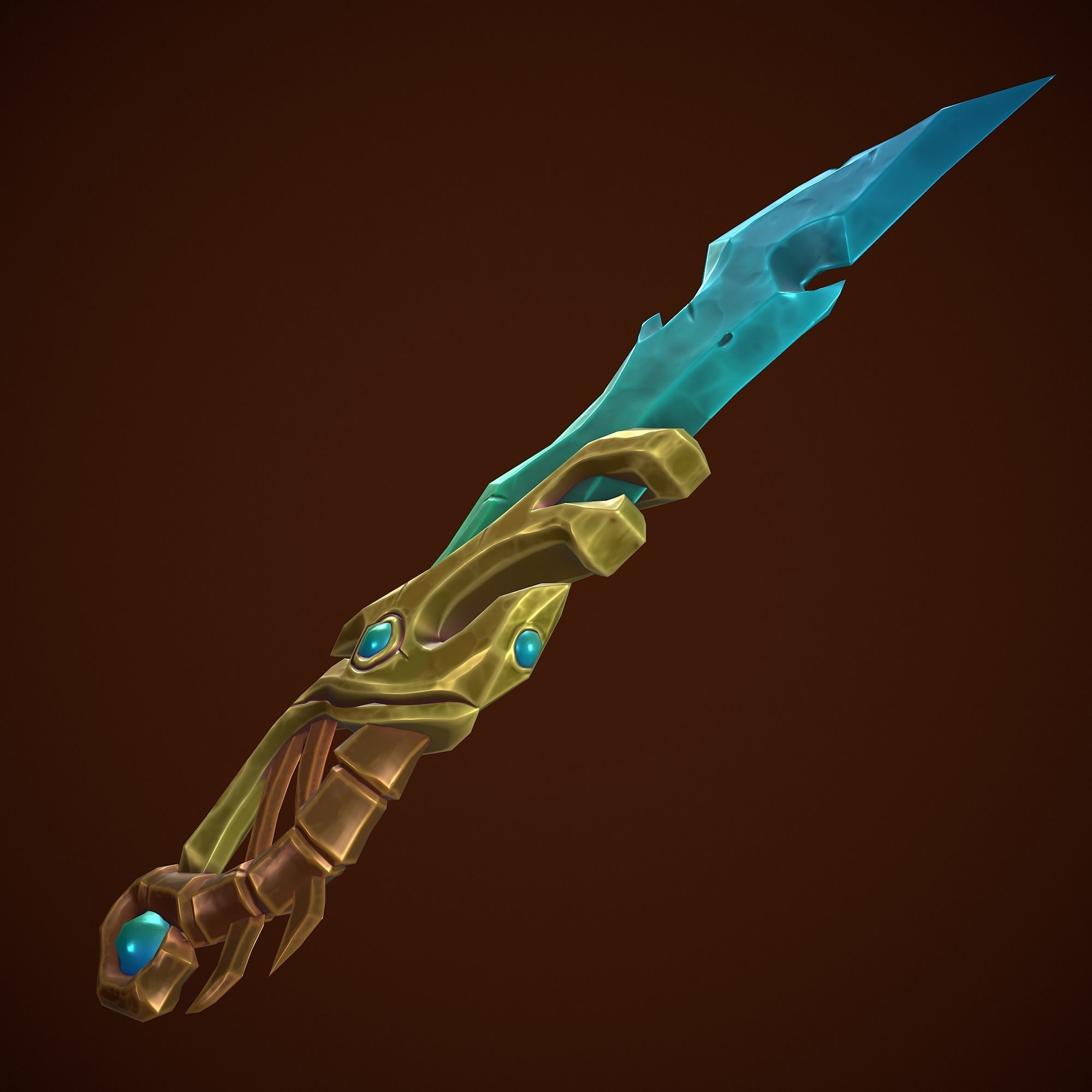 Gold-Krystall Stylize Sword Low-poly 3D model_2