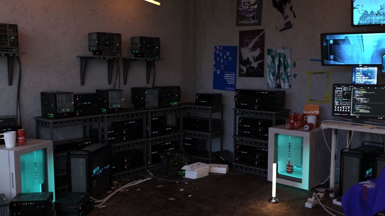 Hacker computer bedroom 3D model_1