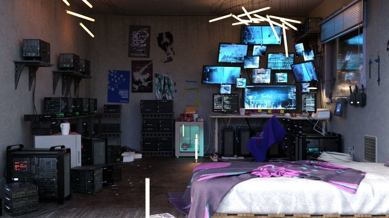 Hacker computer bedroom 3D model_2