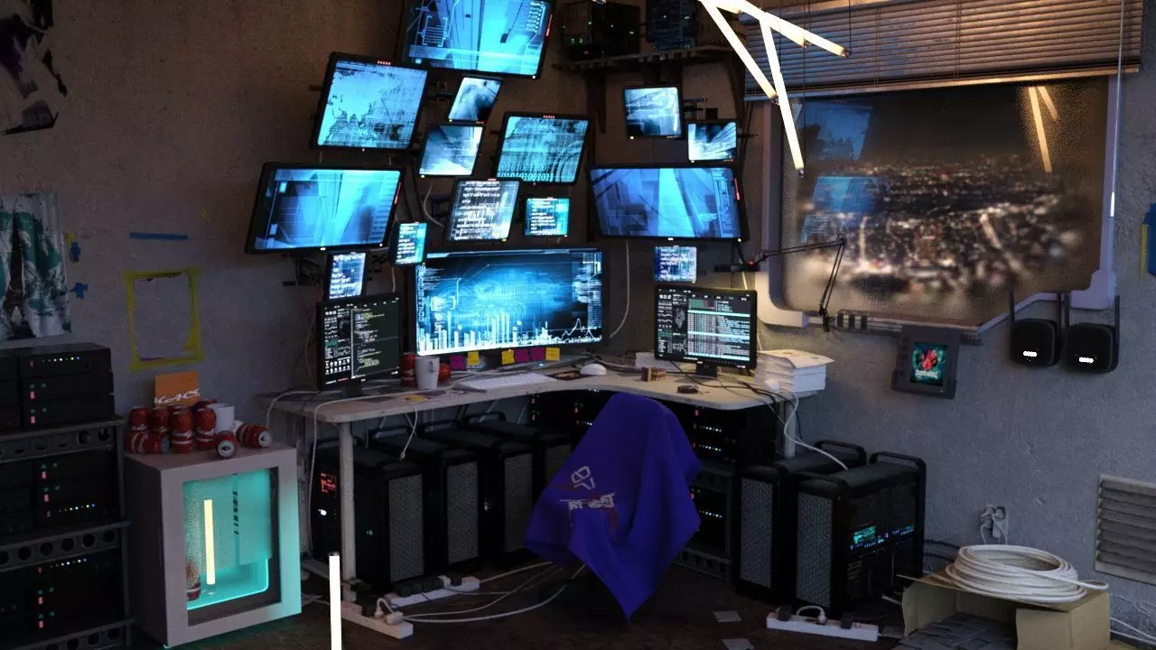 Hacker computer bedroom 3D model_0