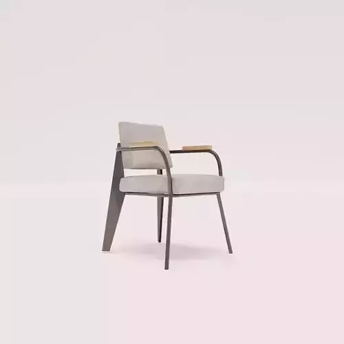 CHAIR with metal legs and wooden arms