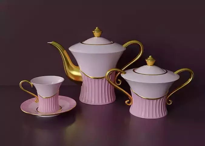 Pink porcelain coffee set 3D model