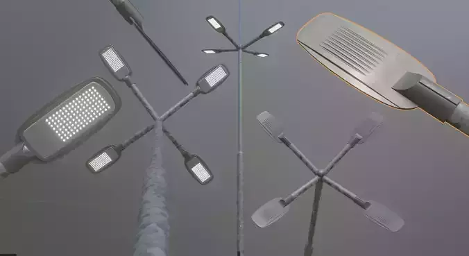 Street Light 2 Galvanized F4 M1 K0 3000 mm Low-poly 3D model