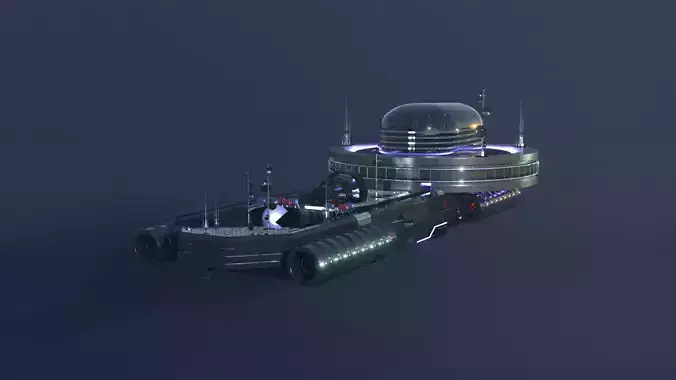 Spaceship futuristic floating in sky Low-poly 3D model
