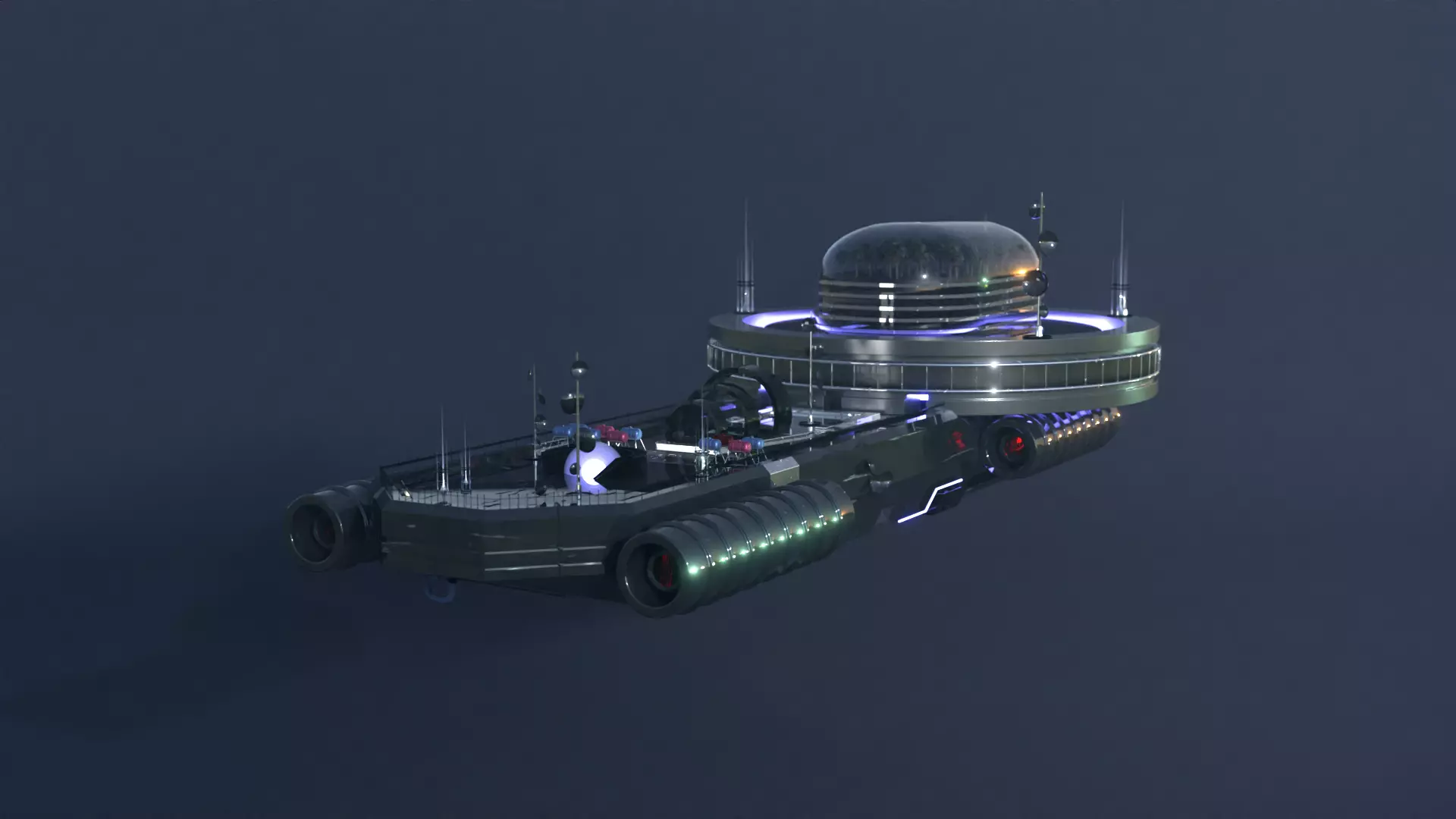 Spaceship futuristic floating in sky Low-poly 3D model