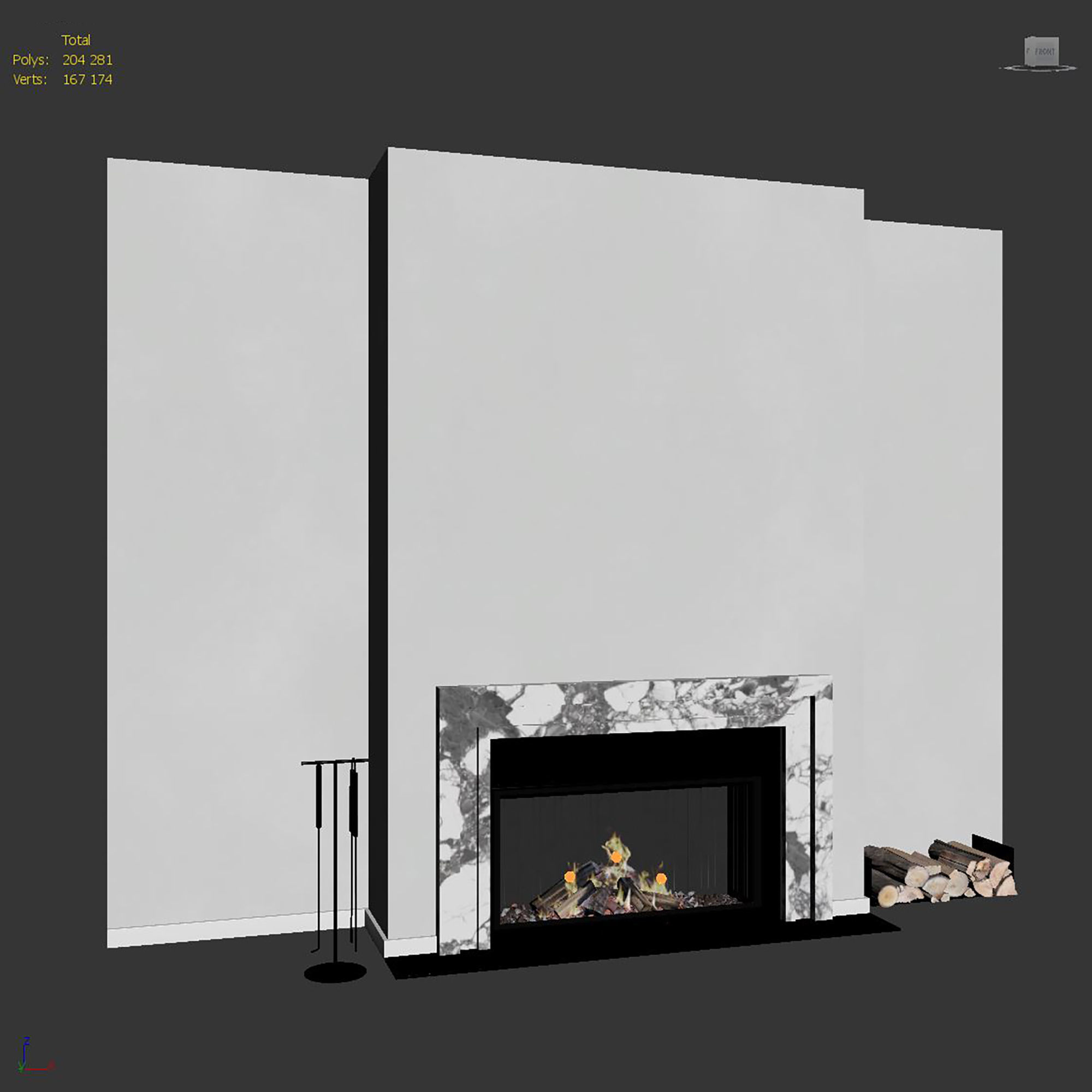 Decorative wall with fireplace set 43 3D model_7