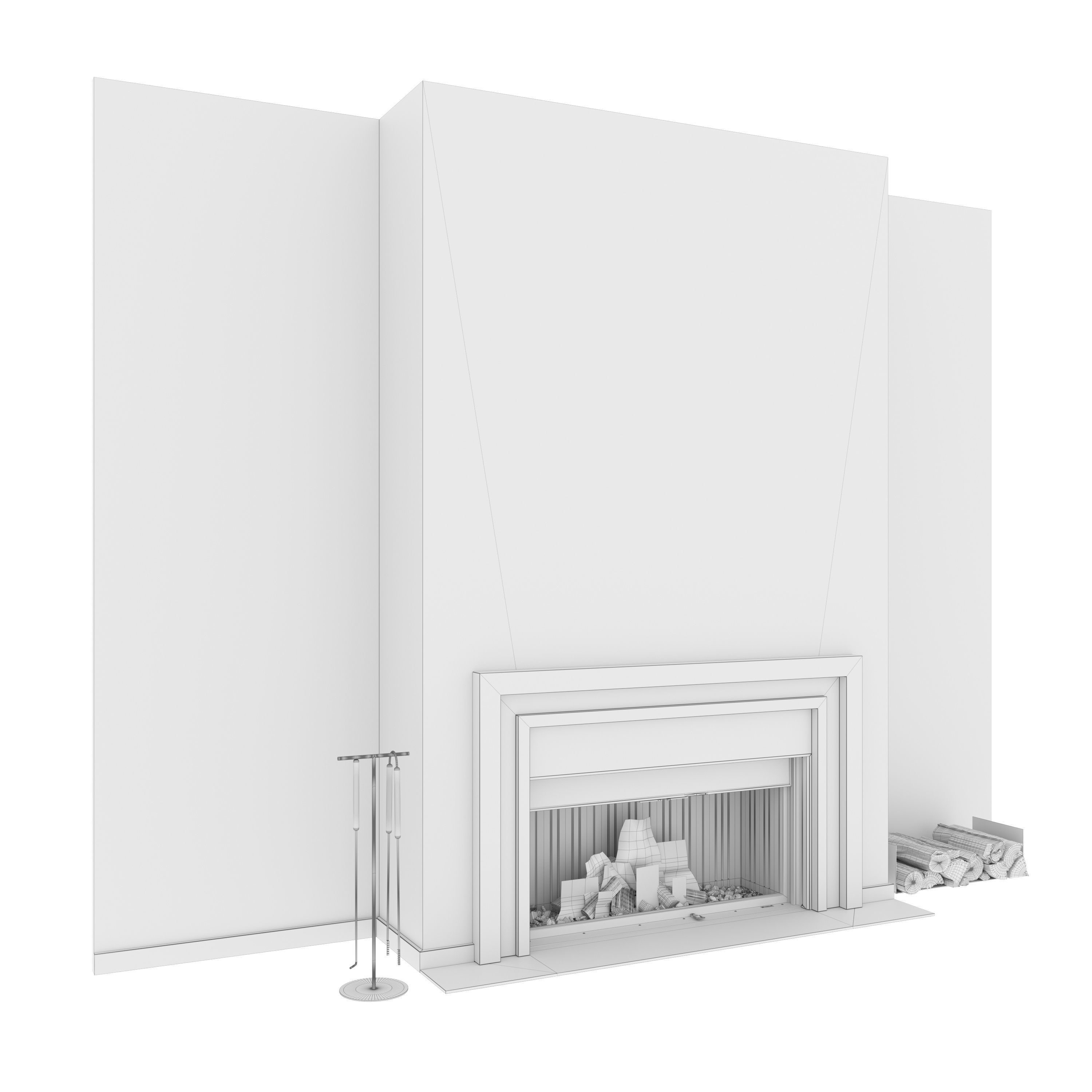 Decorative wall with fireplace set 43 3D model_6