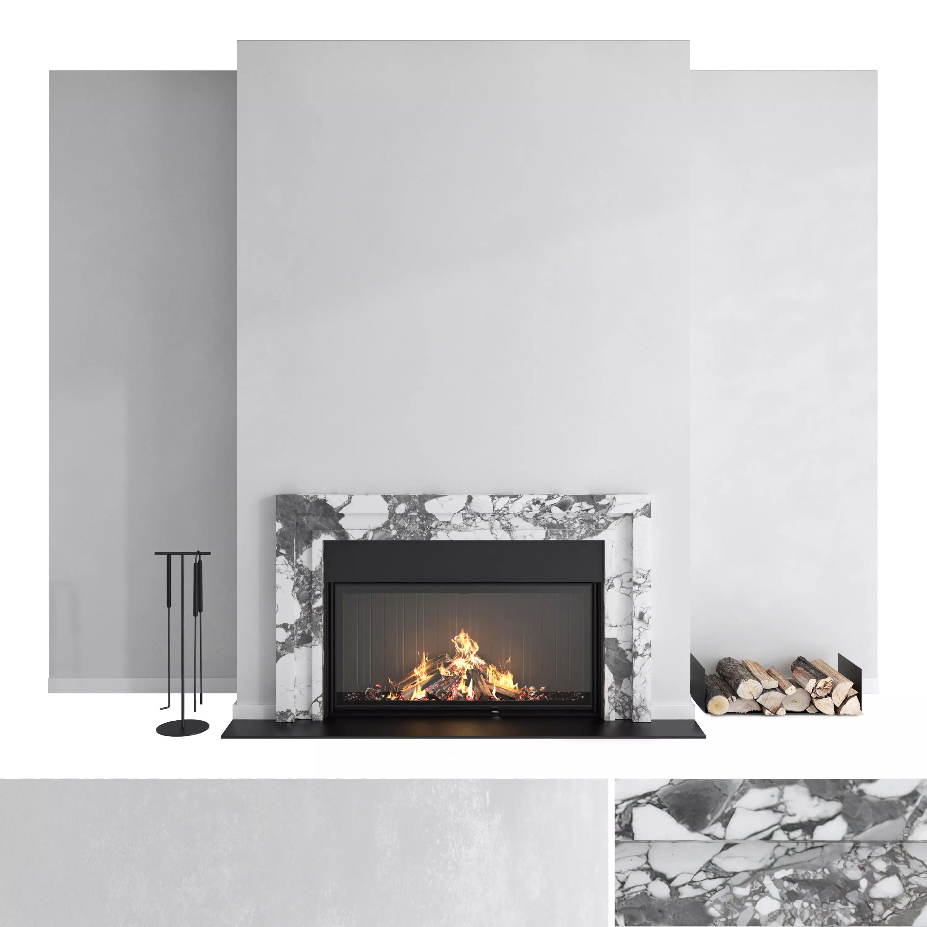 Decorative wall with fireplace set 43 3D model_0