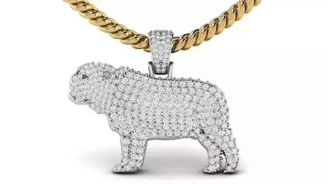 Diamond Studded Dog Pug Pendant 