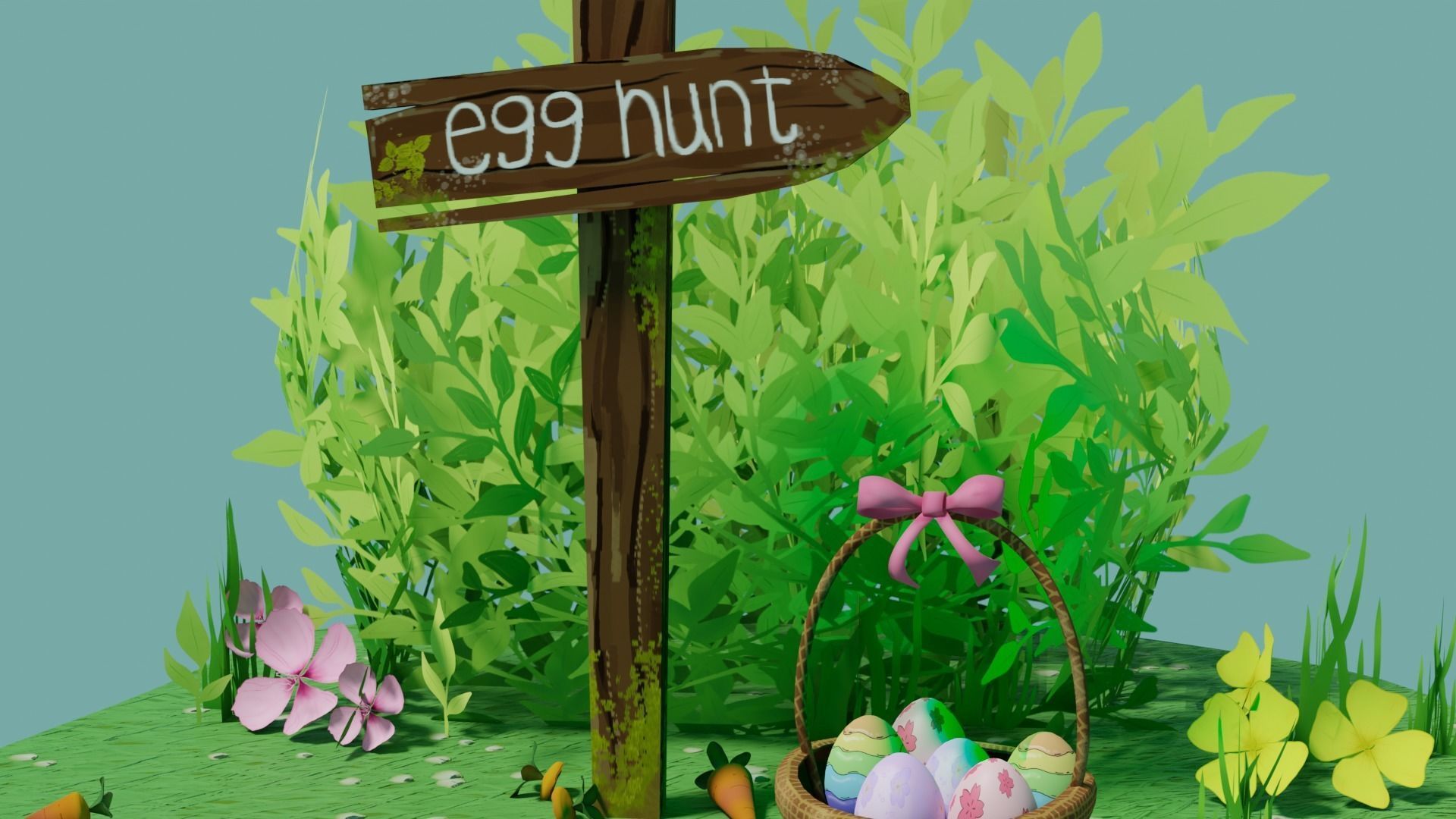 Stylized Easter Egg Hunt Scene Low-poly 3D model_1