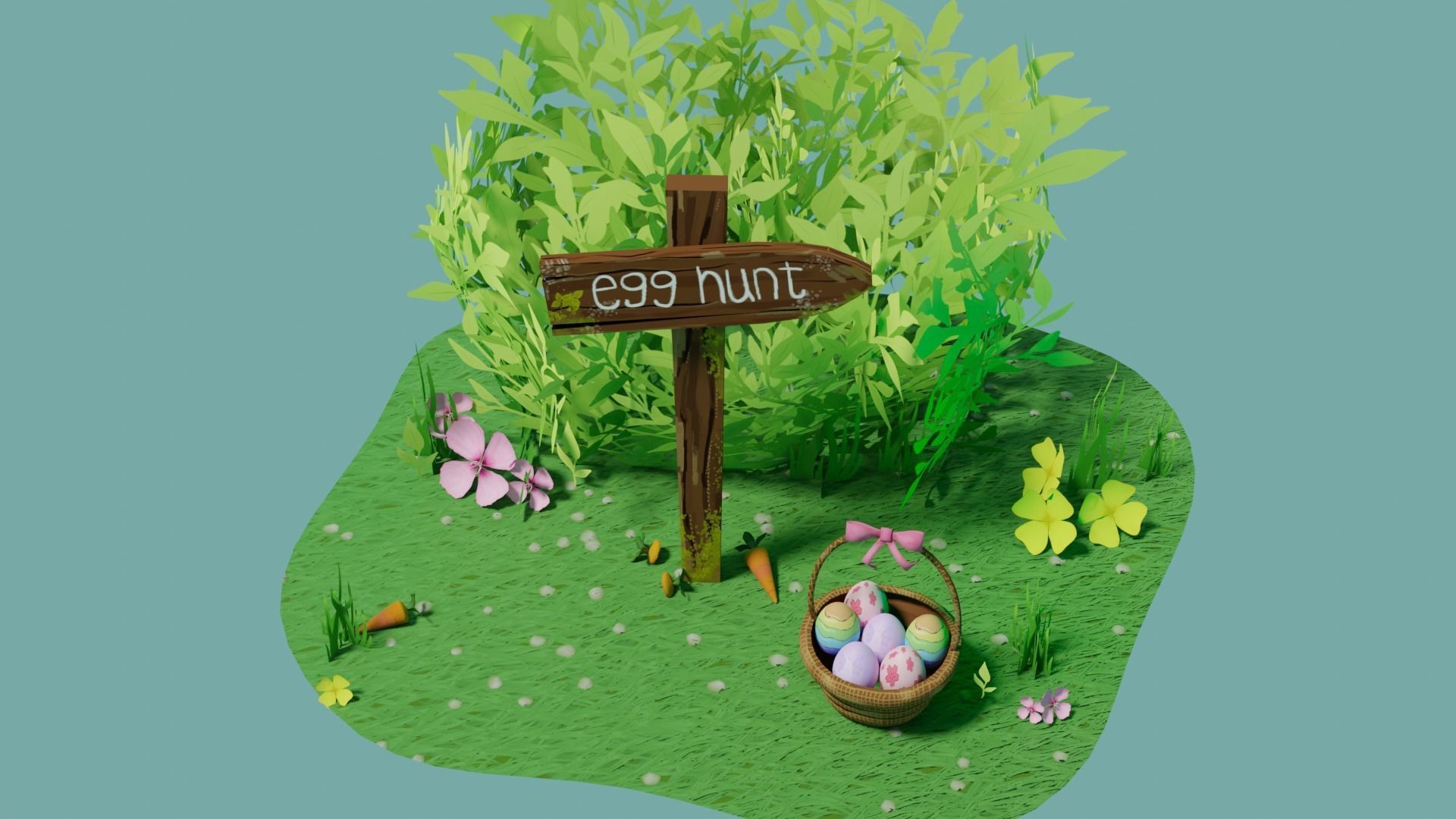 Stylized Easter Egg Hunt Scene Low-poly 3D model_4