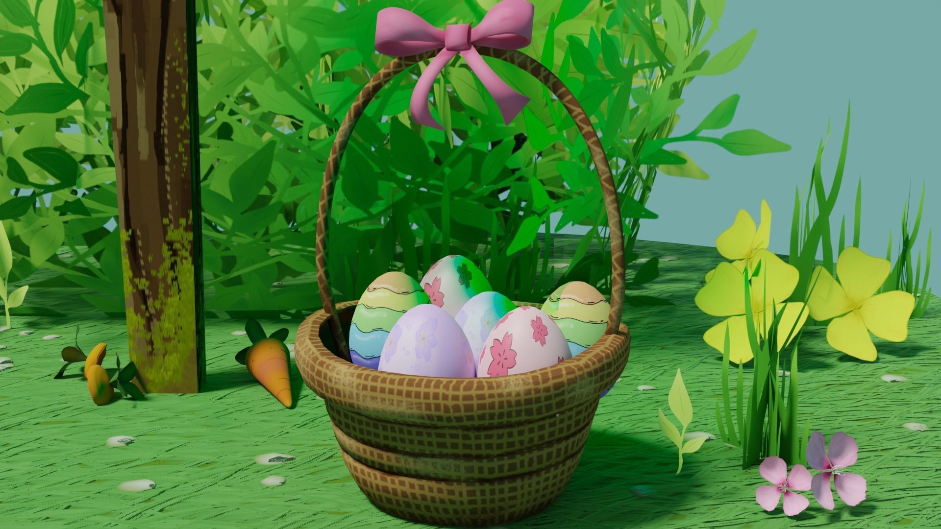 Stylized Easter Egg Hunt Scene Low-poly 3D model_2