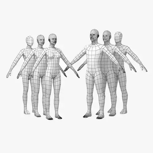 Natural Female and Male Base Mesh in A Pose BUNDLE Low-poly 3D model