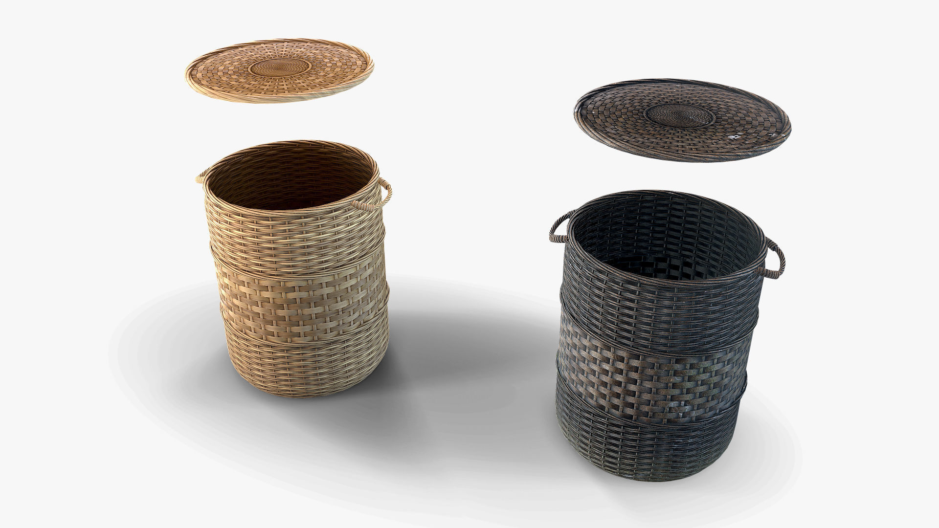 Basket 3 stack of wicker baskets Low-poly 3D model_4