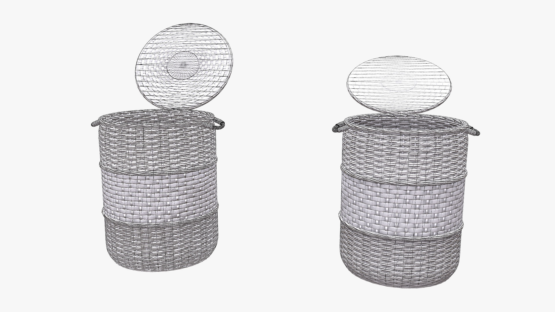 Basket 3 stack of wicker baskets Low-poly 3D model_7