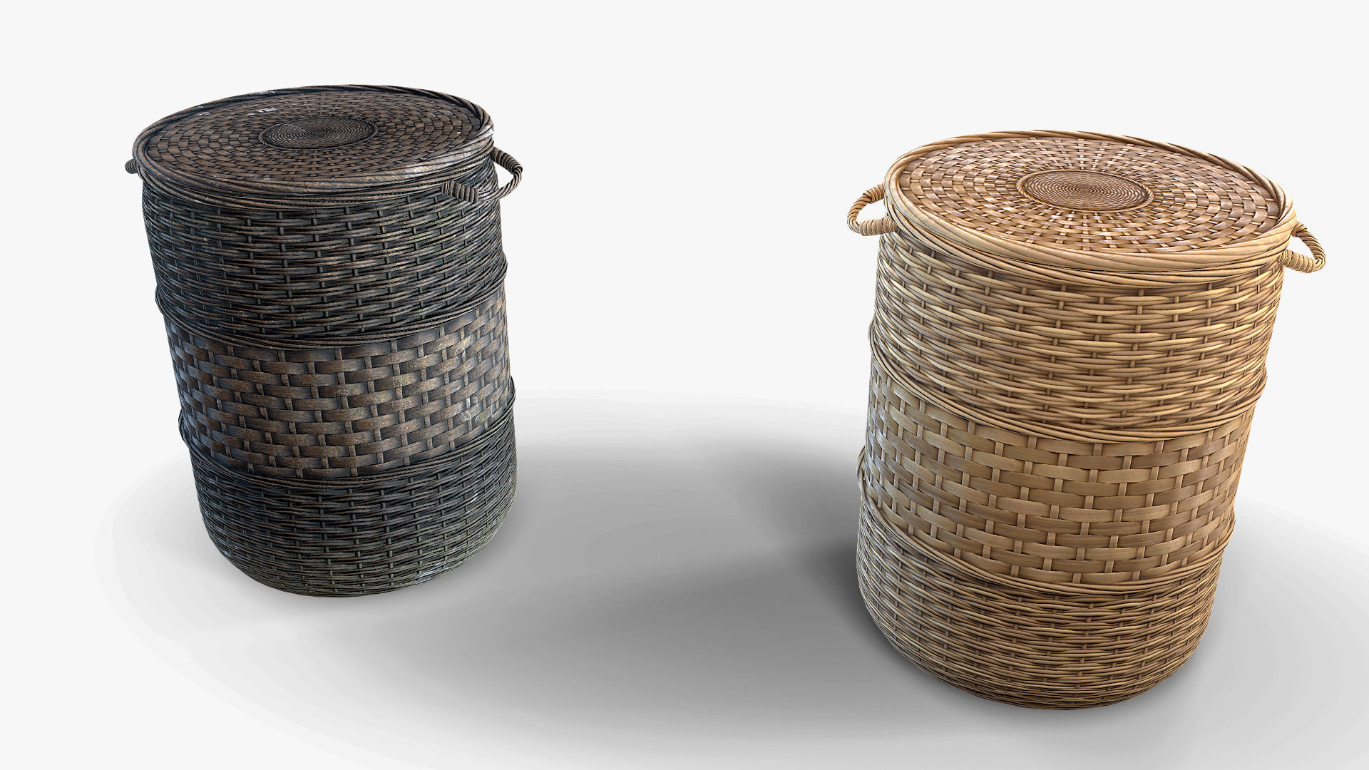 Basket 3 stack of wicker baskets Low-poly 3D model_2