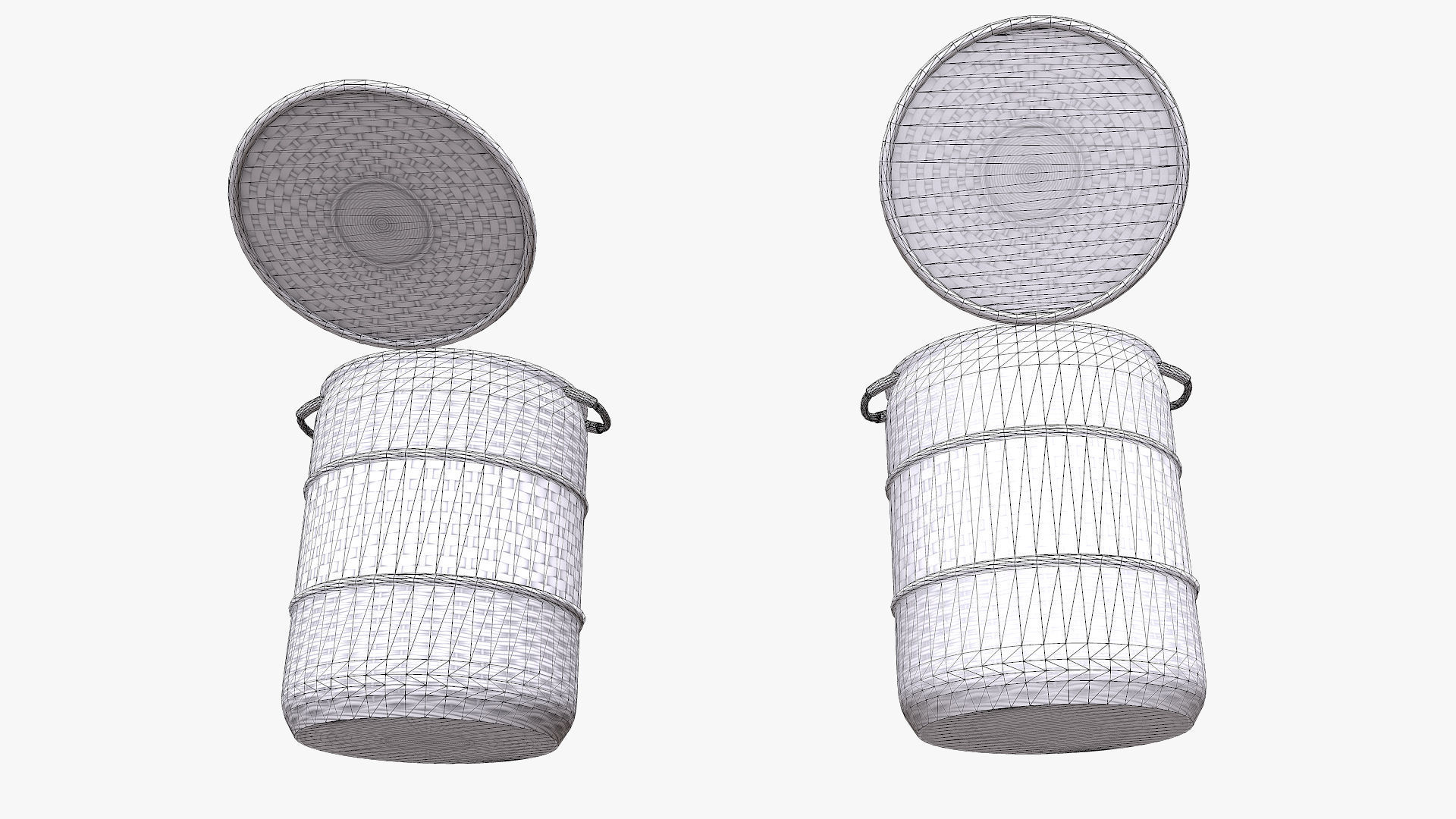 Basket 3 stack of wicker baskets Low-poly 3D model_9