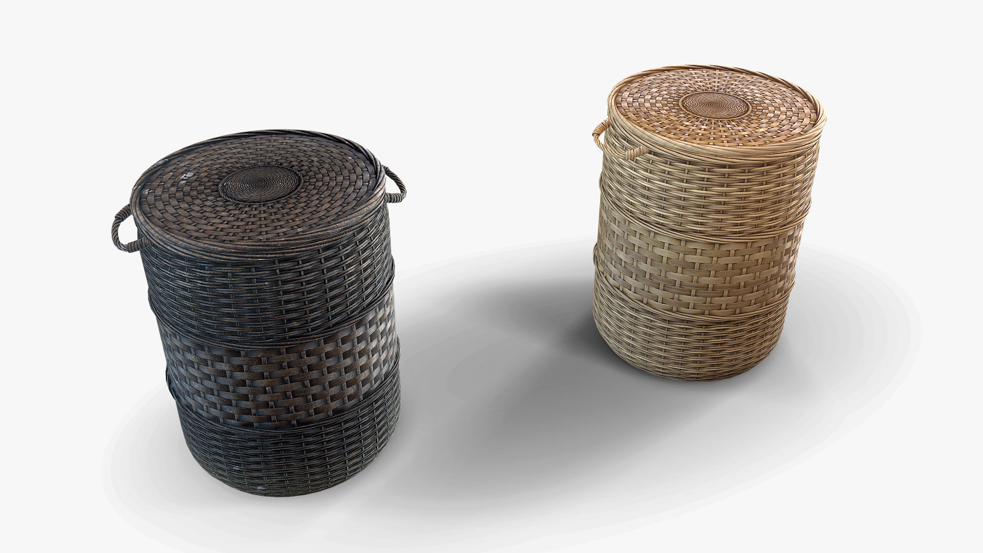 Basket 3 stack of wicker baskets Low-poly 3D model_3